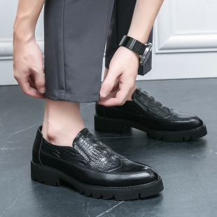 Cross-border plus size Spring and Autumn New Style Leather Shoes Fashion Men's Low-top Thick-soled Leather Shoes Trendy Set-foot Business Formal Shoes