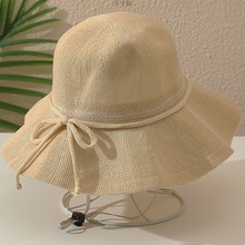 大沿遮阳帽子女夏季薄款透气渔夫盆帽可折叠户外沙滩蝴蝶结太阳帽