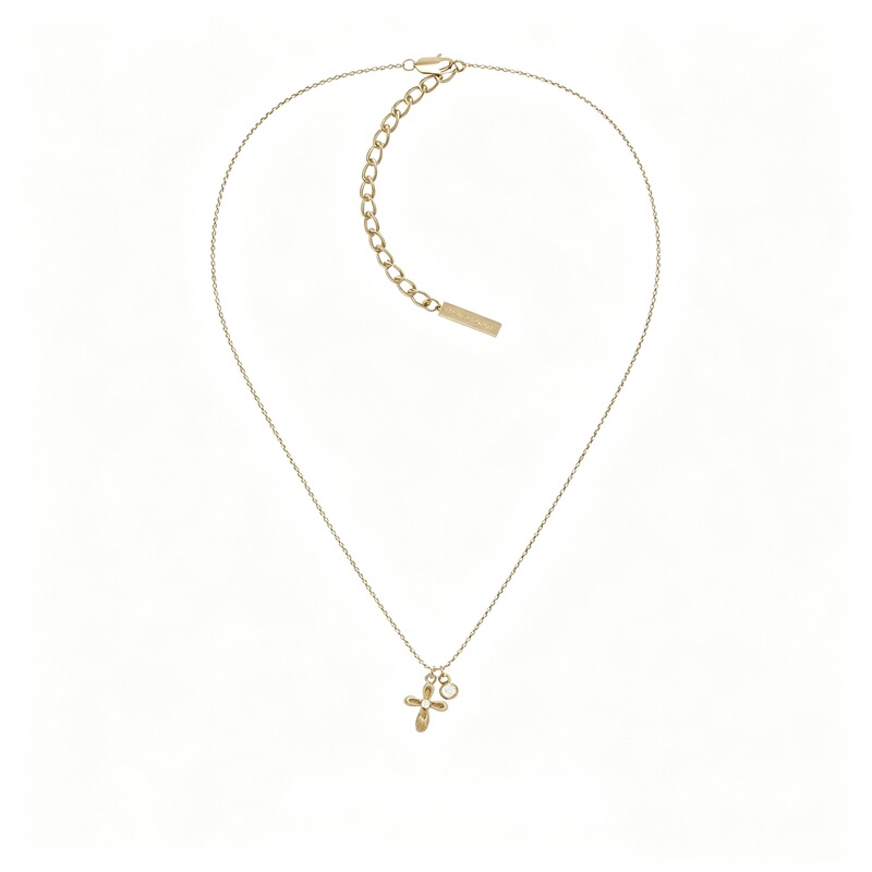 Hengjia's Same Style Jewelry "Lace Shimmer" Titanium Gold Cross Single Diamond Necklace Retro Clavicle Chain Light Luxury Women's Necklace Hengjia's Same Style Jewelry "Lace Shimmer" Titanium Gold Cross Single Diamond Necklace Retro Clavicle Chain Light Luxury Women's Necklace