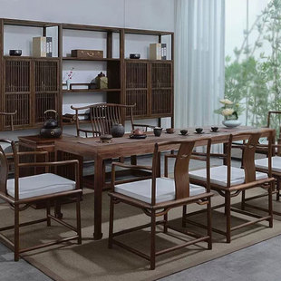 Solid Wood Tea Table Full Set New Chinese Zen Style Meeting Guests Simple Kung Fu Tea Table Elm Black Walnut Tea Table and Chair Combination