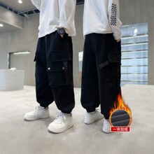 男童秋冬工装裤加绒加厚2026新款中大童多口袋束脚裤宽松休闲长裤