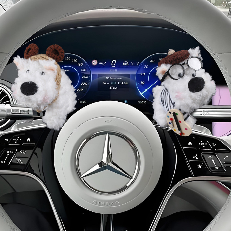 West Highland Car Bloque Decoración Coche Muñeca de felpa Muñeca Limpiaparabrisas Luz de dirección Accesorios de coche Adornos Mujer