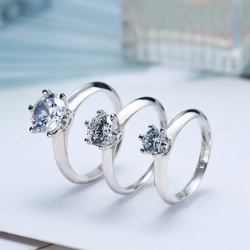 925 Silver Plated 18K Platinum Ring Female T Family Classic Six-claw Mosan 3 Karat Ring Net Red Star Same Style
