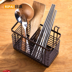 Japanese kitchen chopstick tube chopstick cage knife, fork, chopsticks and spoon storage rack household wall-mounted drain-free punch-free iron storage rack