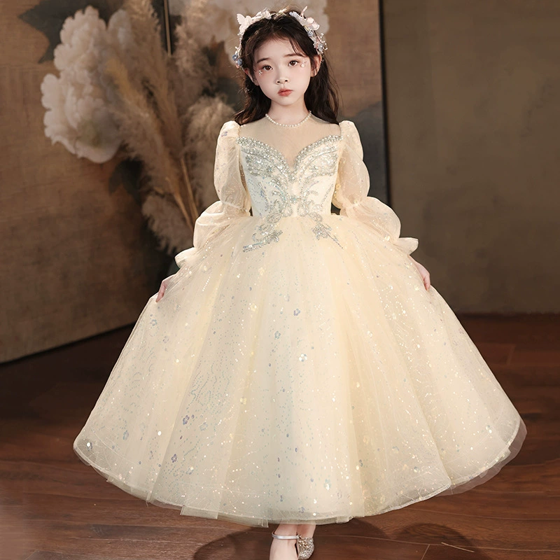 Шампанское с длинными рукавами девушка платье на день рождения высокого класса платье принцессы