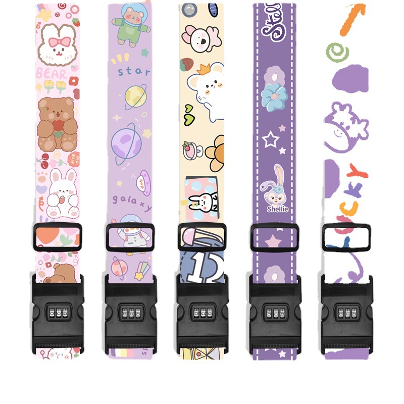 Dibujos animados de dibujos animados trolley cinta vinculante equipaje de viaje envío refuerzo contraseña bloqueo cinturón de embalaje