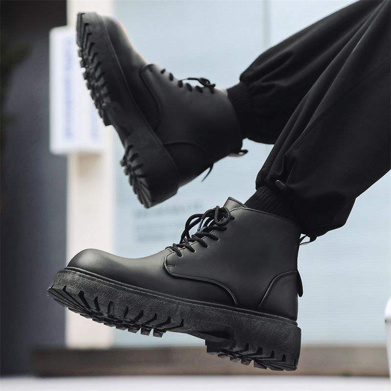 ShoeVault Derby Big Toe Martin Boots High Top British Hong Kong Style Hommes Semelle Épaisse Cuir Noir Nouvelle Hauteur Augmentant Travail_voghion.com