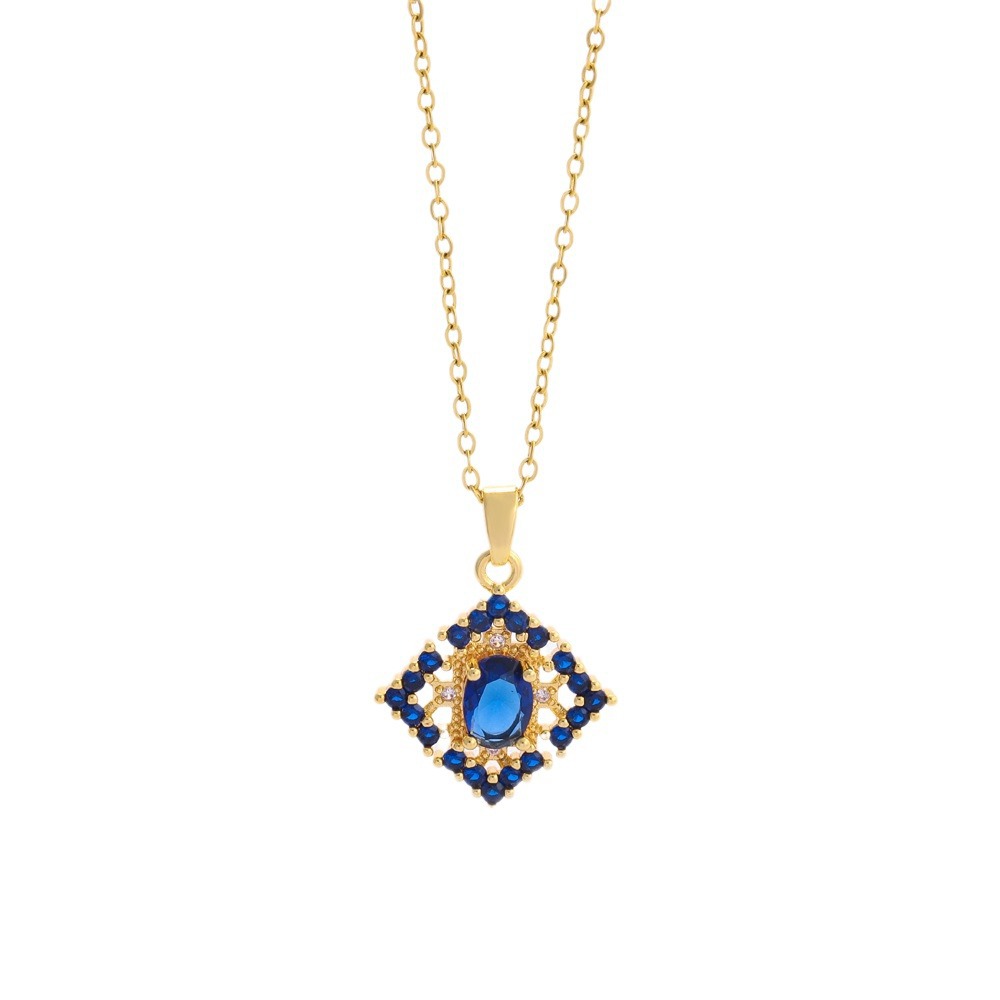 Set collana con pendente e orecchini in zircone blu stile retro_voghion.com