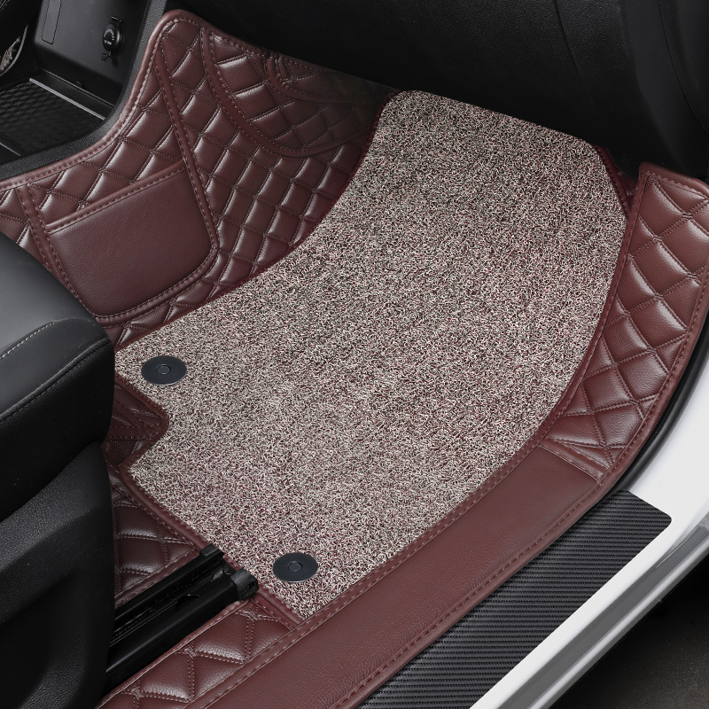 Universal Foot Pad — Shiyong leather, full coverage - passenger-double-layer-coffee-color-thread-beige-coffee-silk-ring