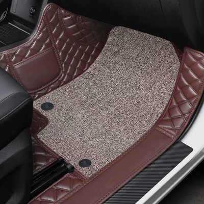 Universal Foot Pad — Rear Car Mats with Wire Rings - co-pilot-double-layer-coffee-color-coffee-thread-rice-coffee-silk-circle
