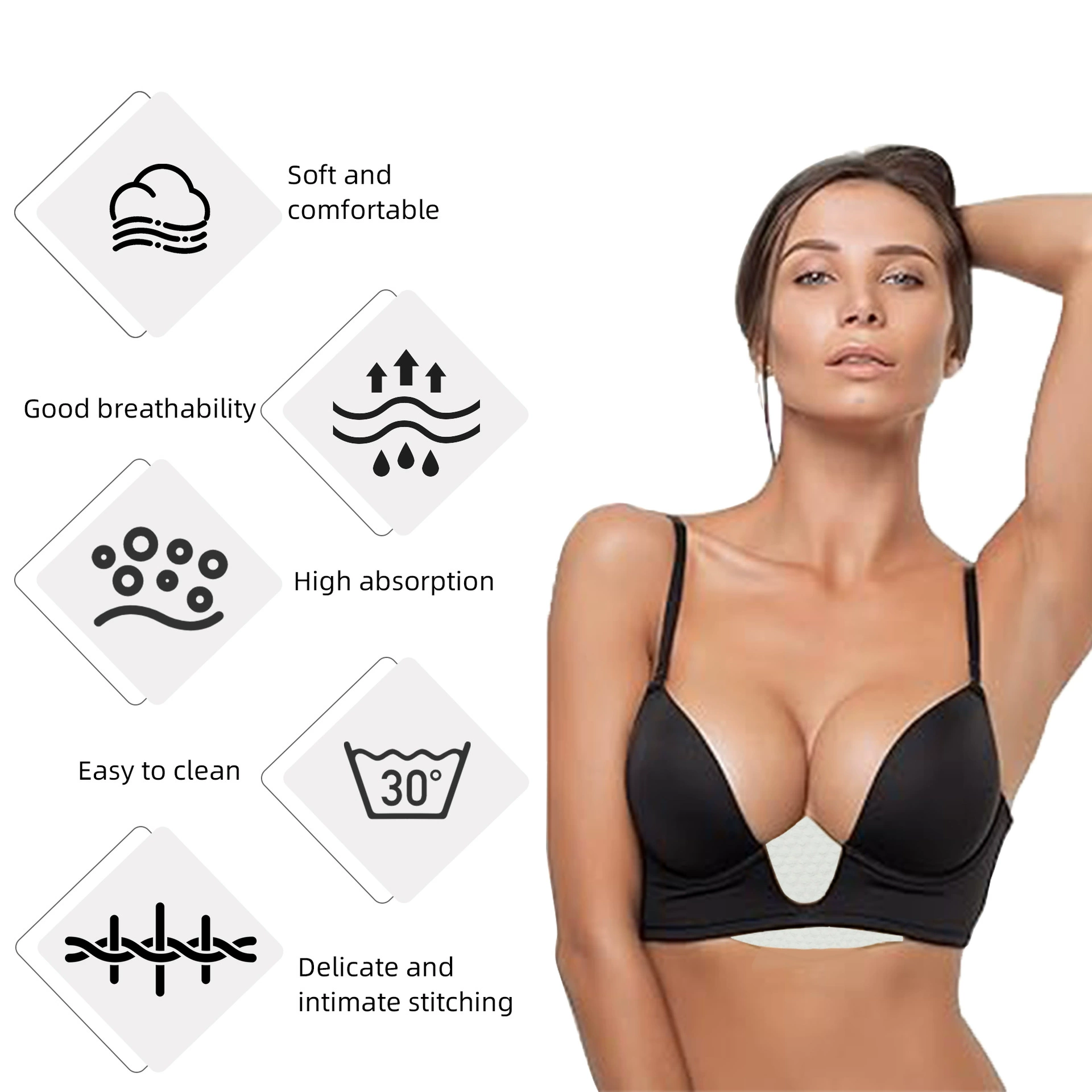 Трансграничные одноразовые впитывающие пот подушечки для бюстгальтера Amazon, подушечки для нижнего белья, впитывающие пот подушечки под грудью, подходят для женщин, страдающих потливостью.