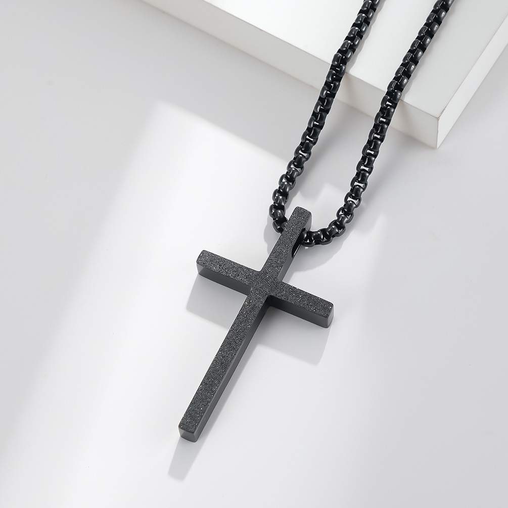 Fashion Simple Frosted Cross Pendant Stainless Steel Necklace display picture 2