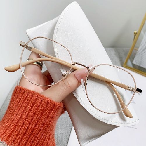New Fashionable Metal Literary Student Myopia Flat Glasses Women's Casual No-Makeup Versatile Polygonal Anti-Blue Light Glasses