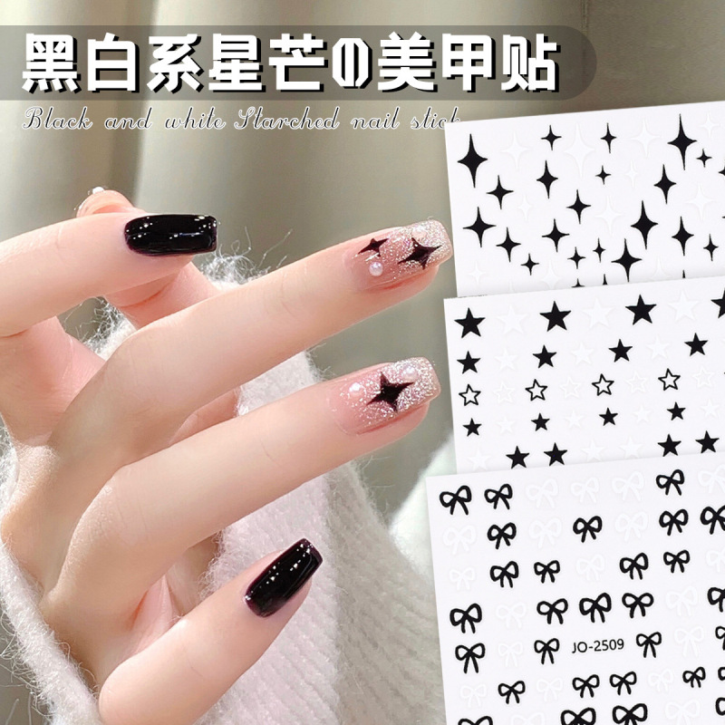 Black and White nail stickers star five-angle star love bow nail decoration stickers small pattern popular online
