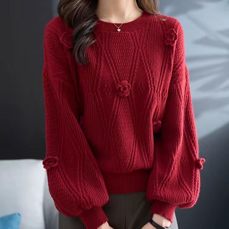 2025 Korean New Autumn and Winter Super Nice Red Sweater Bottoming Shirt for Women in the Year of Birth, Short Loose Knitted Knitwear