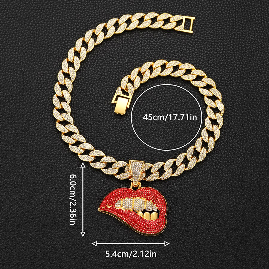 Diamond Cuban Chain Necklace With Lip Pendant And Personalized Design_voghion.com