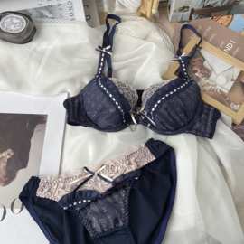 日系批发刺绣雪纺蕾丝内衣甜美少女聚拢提拉显瘦软钢圈内衣套装