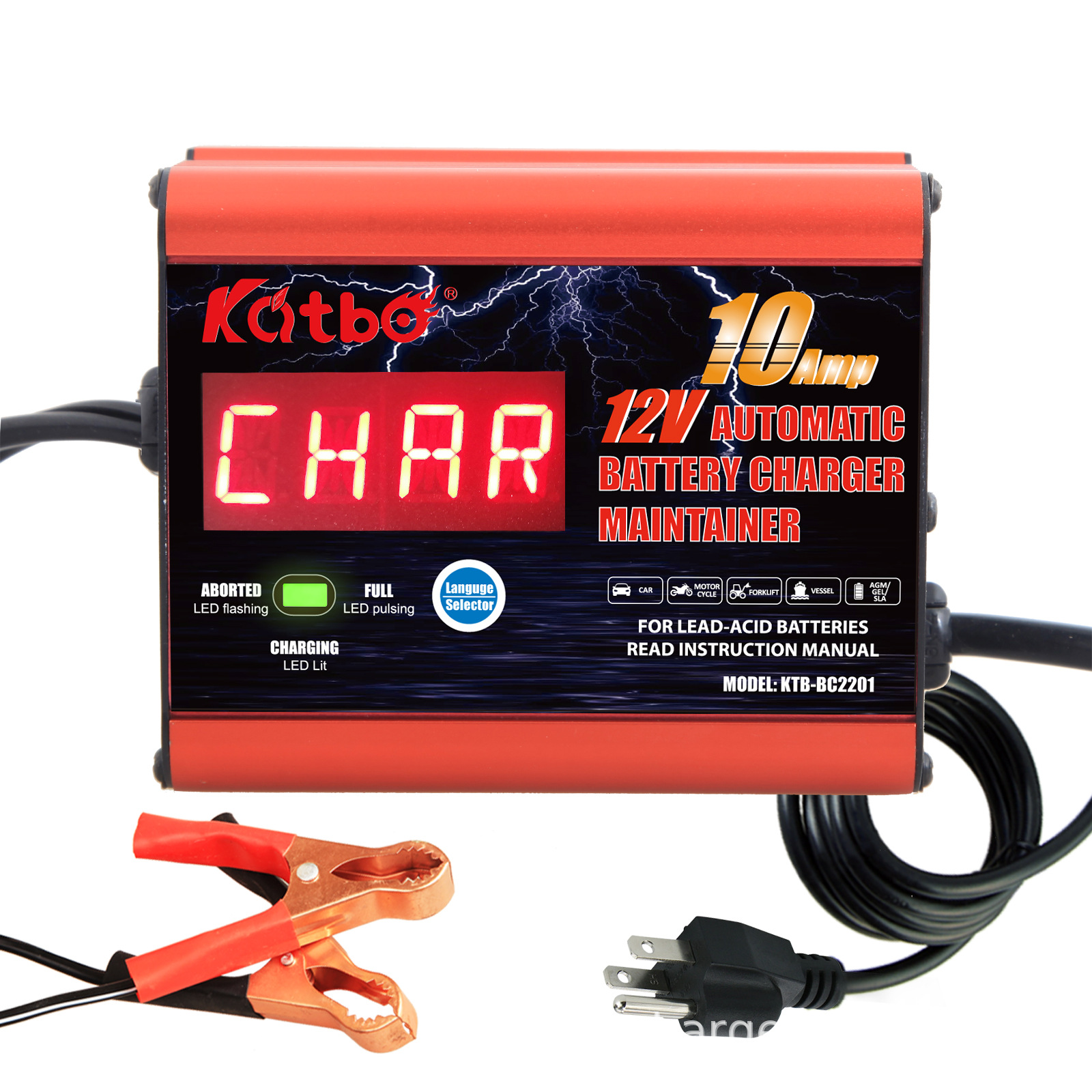 KATBO汽车电瓶充电器蓄电池充电器12V10A全自动厂家直销船用专用
