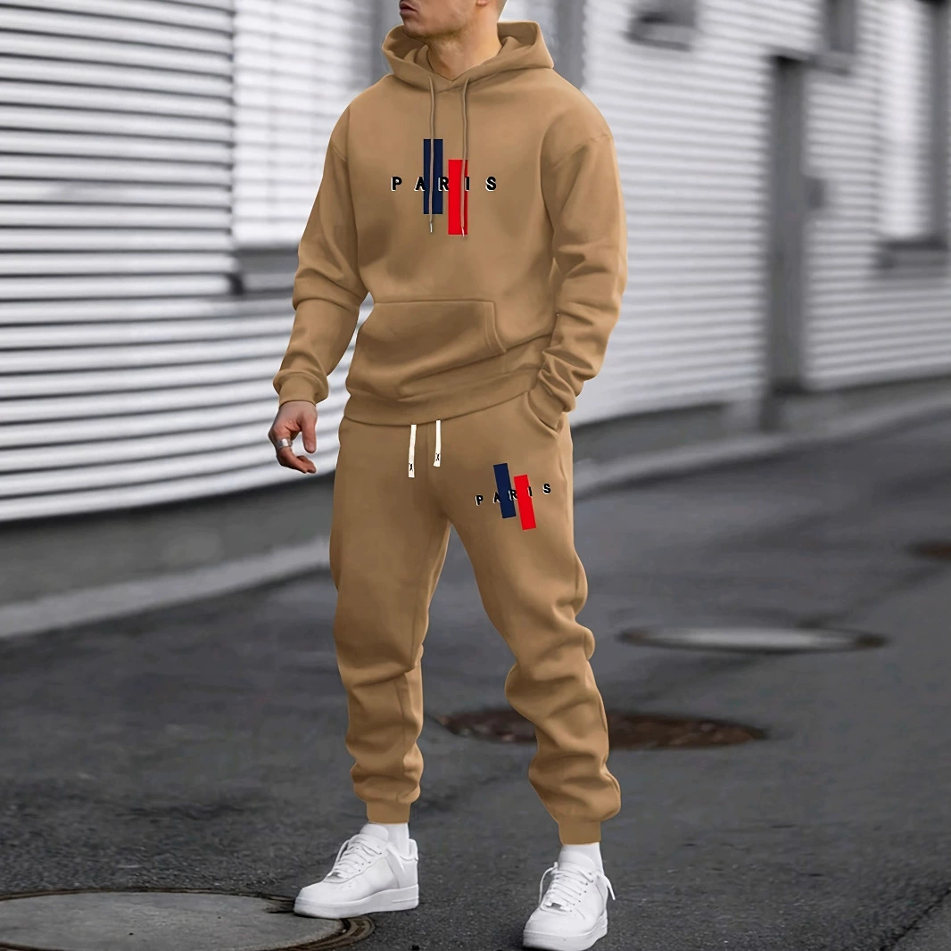 Мужской спортивный костюм с простым принтом букв, модный повседневный весенне-осенний комплект из худи с аппликацией и длинных брюк, два предмета
