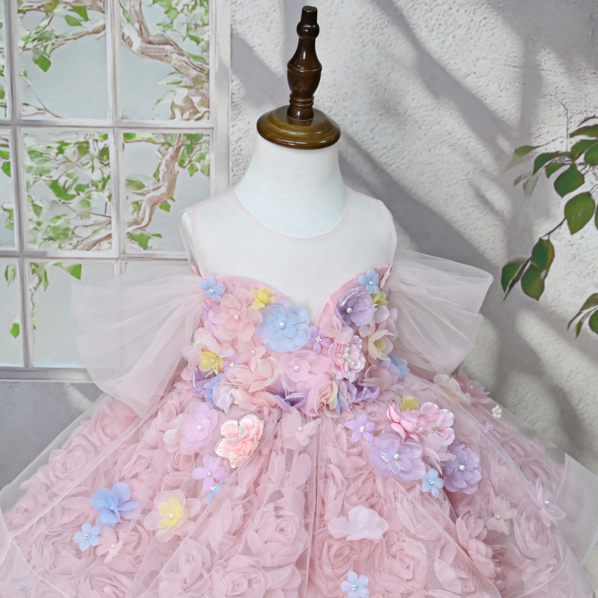 Mädchen Kleid Blumenmuster Französischer Stil Baumwolle_voghion.com