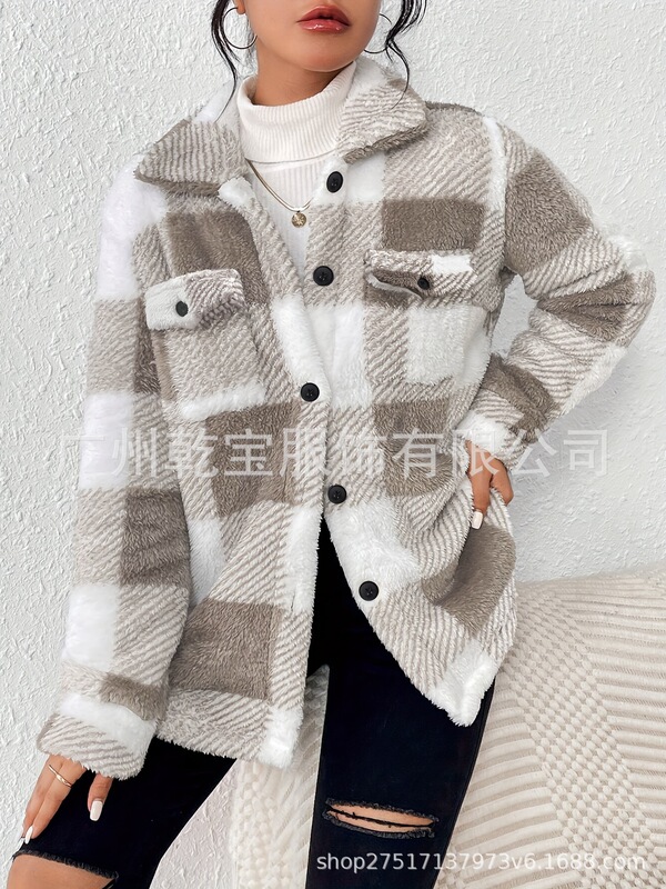 2025现货新款跨境外贸欧美女装热销款春秋款单排多扣口袋格子外套|undefined