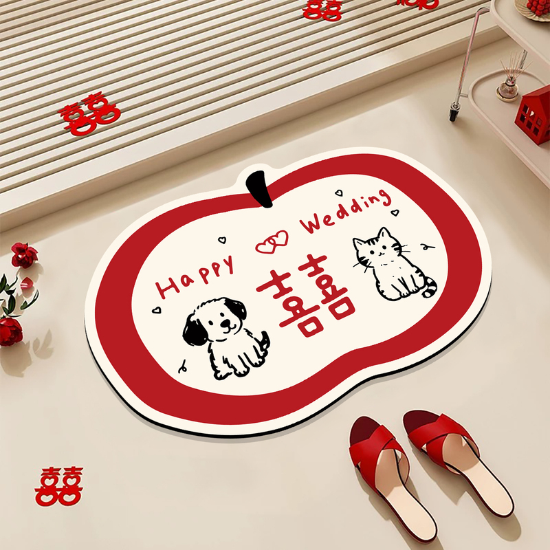 Spot Cute Bathroom Floor Mats Wedding Room Decoration Set Non-Slip Foot Mats Red Festive Carpet