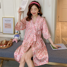 睡袍女春秋季冰丝绸丝薄款性感夏天睡衣睡裙系带和服宽松浴袍