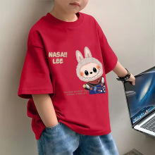 纯棉短袖宽松卡通印花T恤中大童装夏季新款男女童拉布布百搭上衣