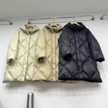 跨境秋冬新款欧美风冬季大牌同款羽绒服女中长款90白鸭绒连帽外套