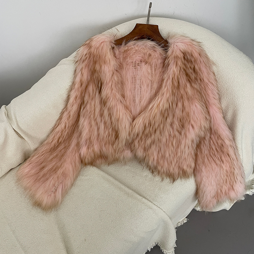 Damenbekleidung Damen Pelzmantel Herbst und Winter neuer Waschbärpelz verschlüsselt dick doppelseitig gewebter Pelzmantel modischer junger Stil_voghion.com