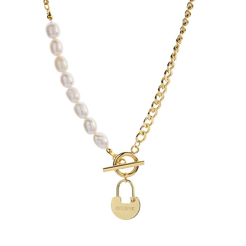 titanium steel necklace freshwater pearl pendant simple clavicle chainpicture3