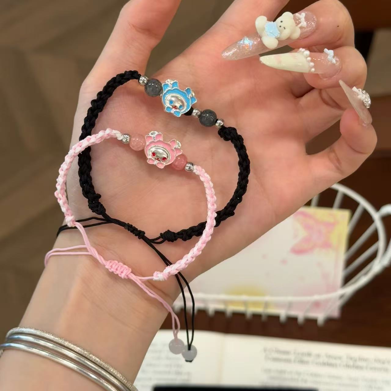 Rabbit Bear Handmade Peach Blossom Bracelet Cartoon Rilakkuma Bracelet for Best Friend Bracelet Couple Sanrio