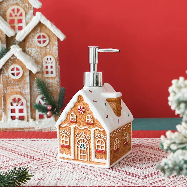 Ceramic dispensing home cute bottles, Christmas gingerbread house cute bath bottles, lotion shower bottles, press bottles