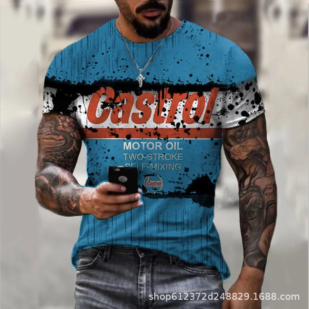 Cross-border Amazon hombres camisa de cuello redondo retro manga corta estilo europeo y americano impreso N ° 66 carretera carta camiseta