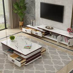 Wall-mounted TV cabinet with marble surface, coffee table set, modern minimalist living room design, suitable for small spaces, space-saving audio-visual cabinet