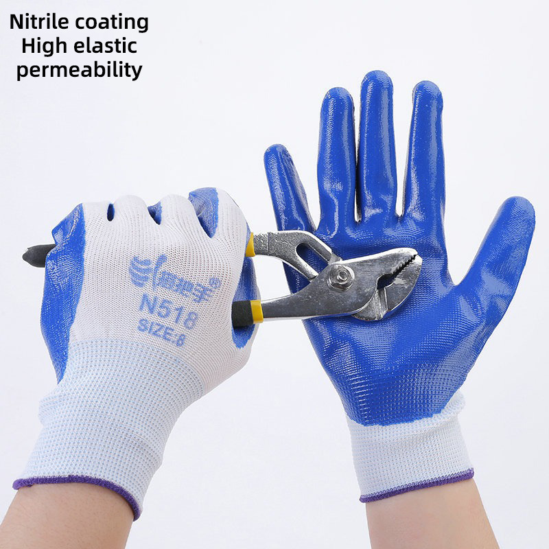 Guantes de nitrilo de construcción de caucho antideslizante y resistente al desgaste con mango MIAOYA n518 engrosado