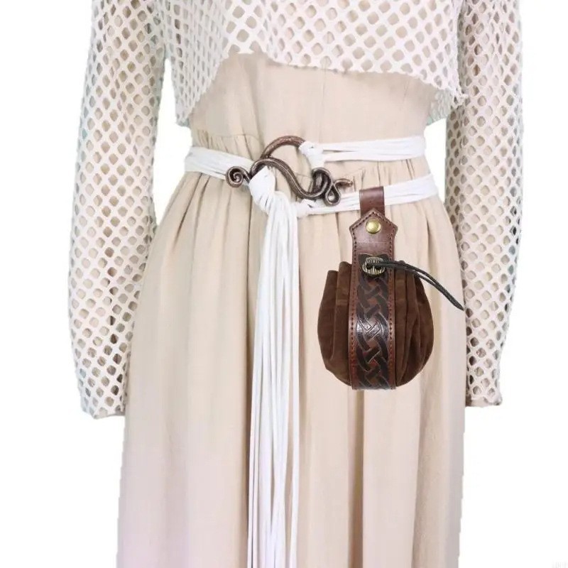 흰색 뱀 버클 벨트 + 갈색 허리 가방