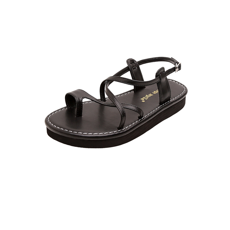 Grape Mom Summer nueva moda hebilla cruzada con punta de suela suave, sandalias de plataforma de vacaciones de estilo romano de nicho para mujer