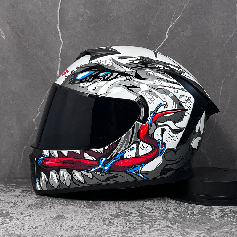 LVS casco de la motocicleta estándar nacional de los hombres y las mujeres del casco completo de doble lente de invierno motocicleta eléctrica Bluetooth cabeza Gris Cuatro Estaciones