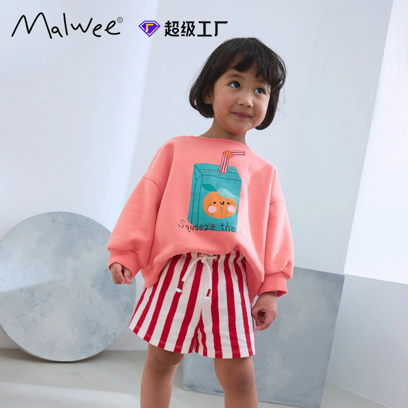 Cross-Border Malwee Girls Sweatshirt Autumn and Winter New Style European and American Little Girls Round Neck Long-Sleeved Cute Pullover