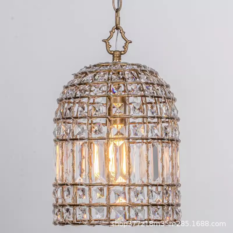 French Antique Crystal Single Head Chandelier Creative Dining Room Lamp Birdcage Personalized Entrance Lamps Retro American Balcony Lamp French Antique Crystal Single Head Chandelier Creative Dining Room Lamp Birdcage Personalized Entrance Lamps Retro American Balcony Lamp