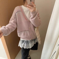 秋季新款手工穿绳毛衣外套洋气镂空减龄针织开衫女高级感温柔女装