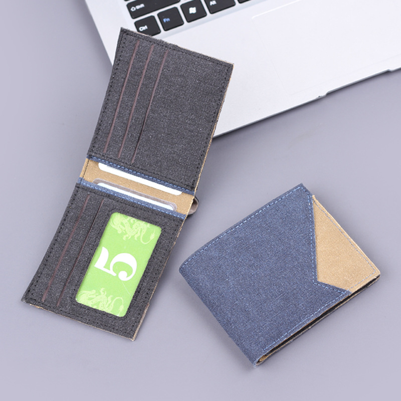 Cartera corta de mezclilla para hombre Cartera de lona para hombre Cartera para hombre Cartera para hombre con 9 posiciones para tarjeta para hombre con doble descuento