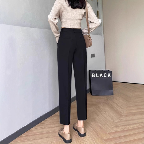 Black suit pants for women, spring and summer 2025 new design straight-leg mini dress pants for petite women, professional cigarette pipe pants