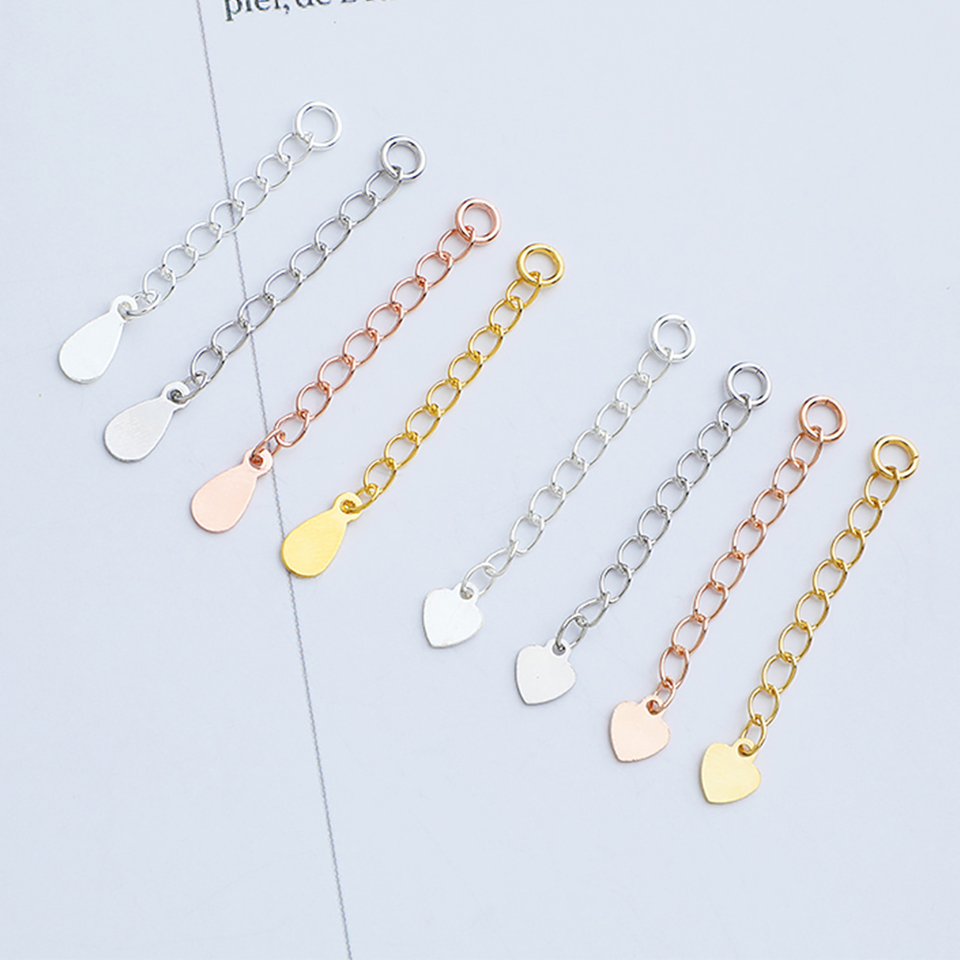 S925純銀項鍊加長鏈愛心水滴片尾鏈DIY手工手鍊延長鏈百搭3cm配件