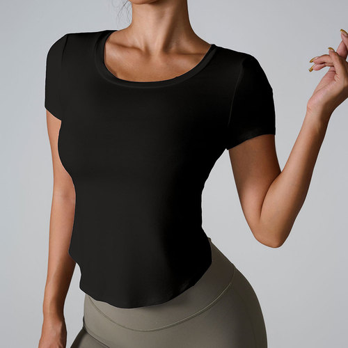 ins2024 Cross-border New Style Athletic Short Sleeve Tie-up Back Beauty Sport Yoga Tight Shaping Fitness Short T