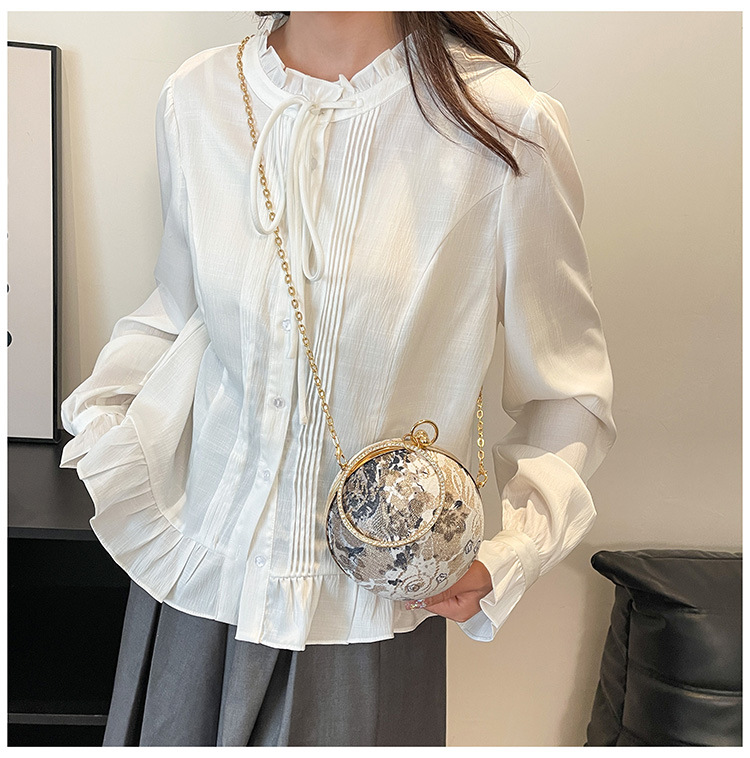 900g Weight Lock clasp Closure Type Single Shoulder Strap, Top Handle Strap Type Circle Bag Bags Type Daily, Shopping Occasion PU Material Women's Backpack Backpack Flower Pattern All Seasons Season Women's Gender Elegant, Vintage Style Style Round Shape Women's PU Flower Elegant Vintage Style Round Lock Clasp Circle Bag 14