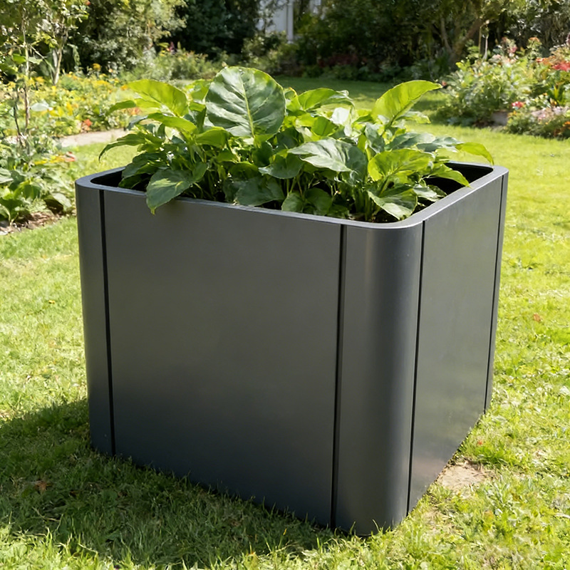 Caja de flores de acero inoxidable forjado al aire libre, sala de ventas, caja de flores de calle comercial, caja de flores de metal terminada, cerca de caja de flores