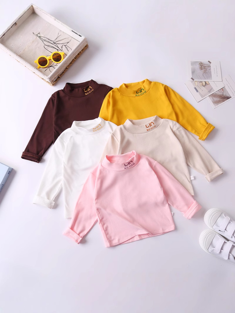 Camiseta interior personalizada para niños, top para niños, ropa interior para niñas, camiseta de manga larga para otoño e invierno, camiseta de cuello alto, cuello medio alto.