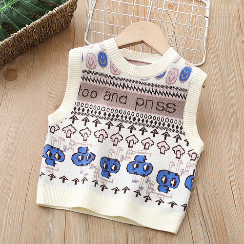 Children's Vest Sweater Knitted Vest Boys' Girls' Vest  Spring and Autumn New Outerwear Warm Waistcoat 